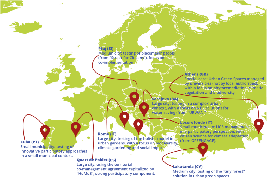 8 pilots areas of the RealUrbanGreen project