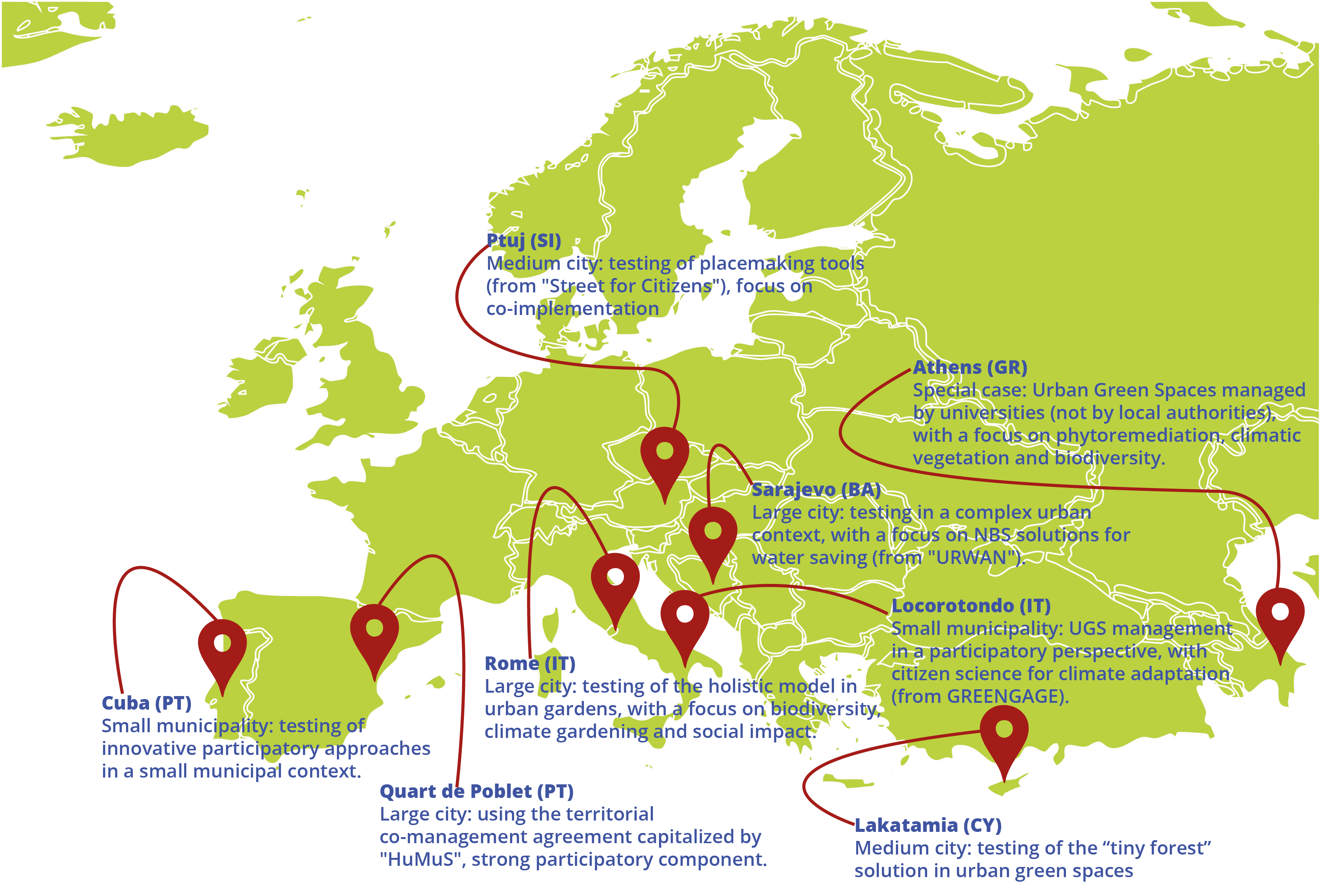 8 pilot areas of Real Urban Green project